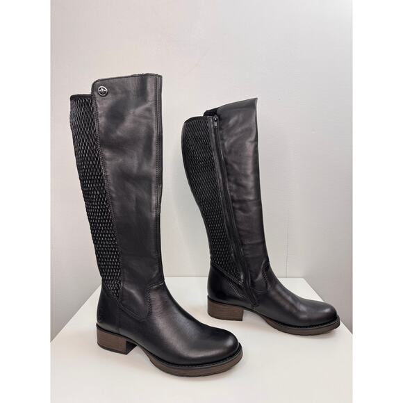 RIEKER Boots 38 Faith Black Smooth Leather Stretch Zip Tall Boot Z9591-00 NEW - Picture 3 of 11